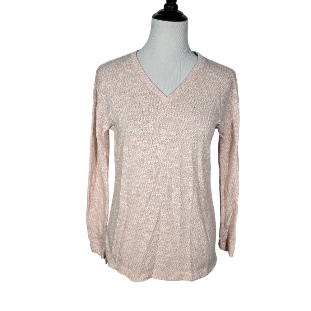 Bass Size XS Pink and White Soft Knit V-neck Pullover Sweater
